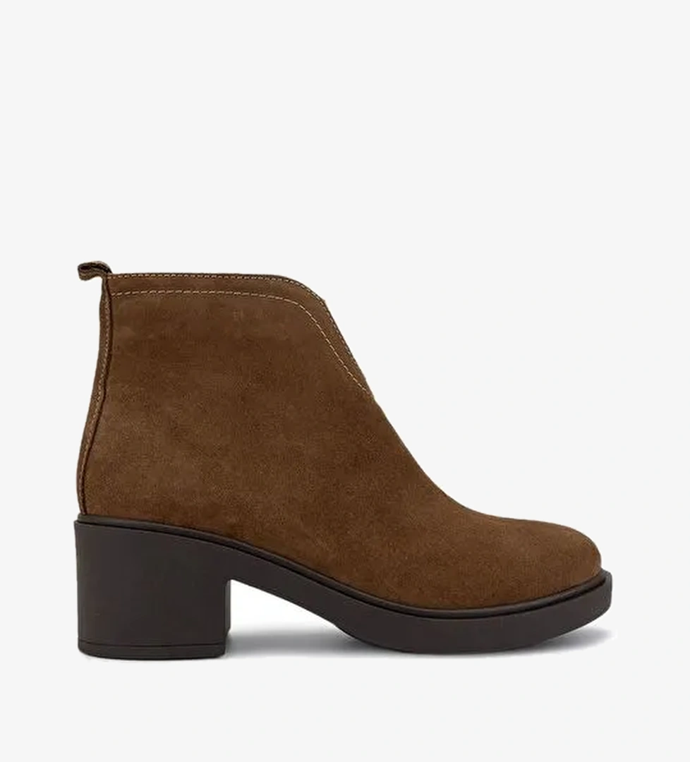 Tamer Tanca Kadın Hakiki Deri Taba Süet Topuklu Bot - Görsel 1