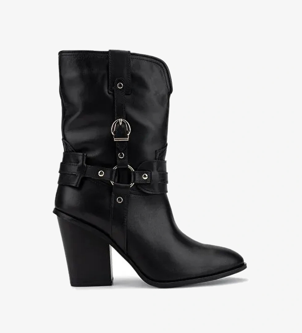 Tamer Tanca Kadın Hakiki Deri Siyah Topuklu Bot - Görsel 1