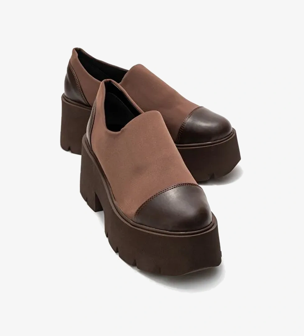 GRENA Kahverengi Cilt Scuba Kadın Kalın Tabanlı Günlük Ayakkabı - Görsel 1