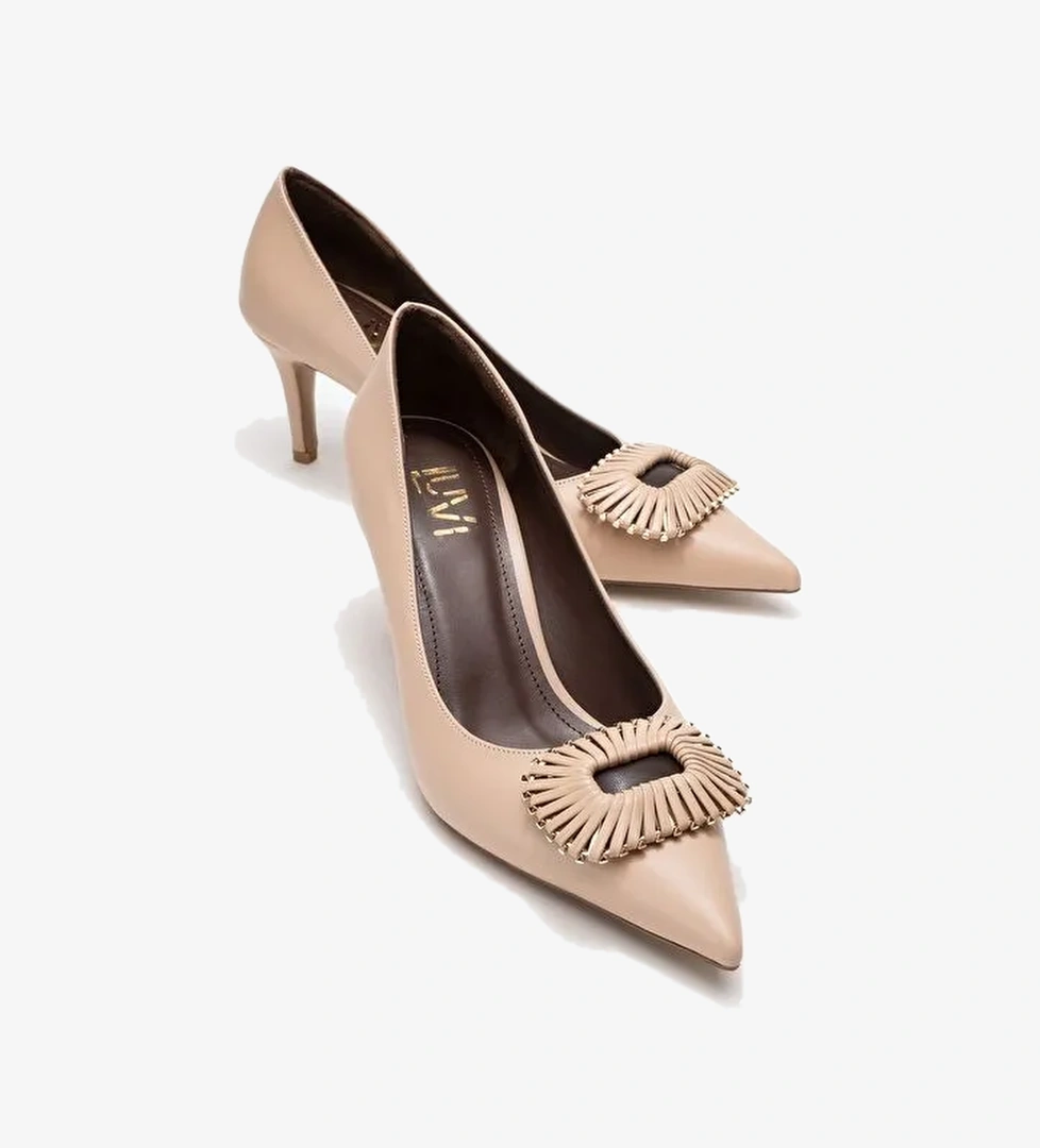 GREAT Bej-Kahverengi Tokalı Kadın Topuklu Ayakkabı - Görsel 1