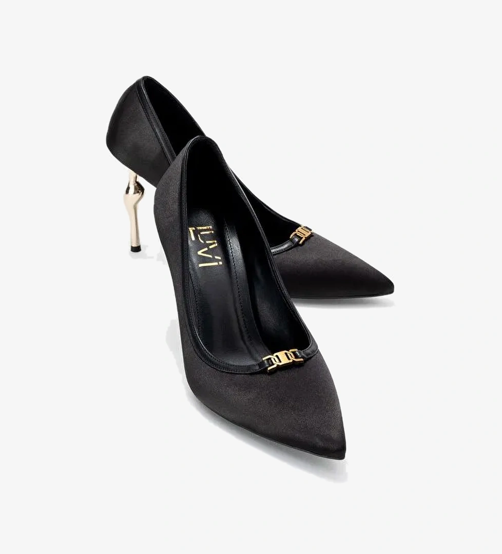 MILOS Siyah Saten Tokalı Kadın Topuklu Ayakkabı - Görsel 1