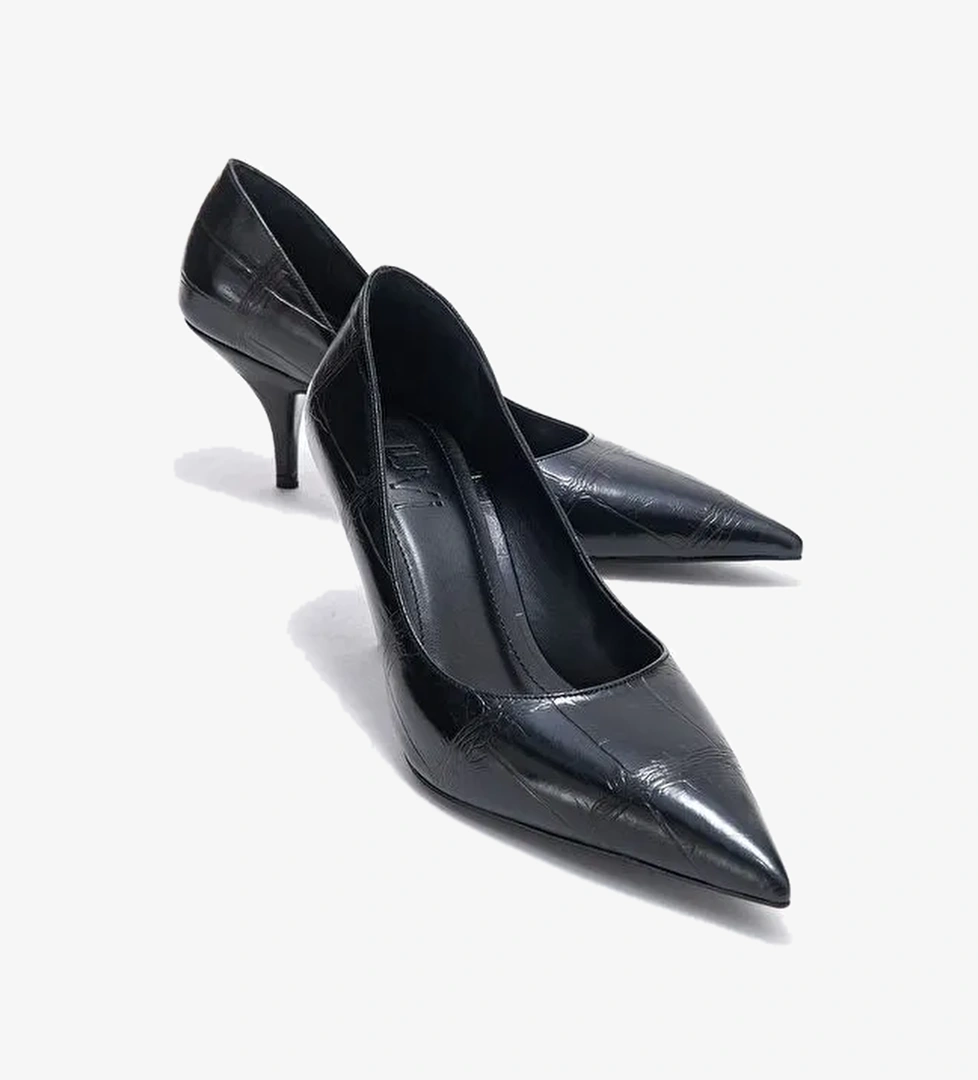 MARCUS Siyah Baskı Kadın Topuklu Ayakkabı - Görsel 1