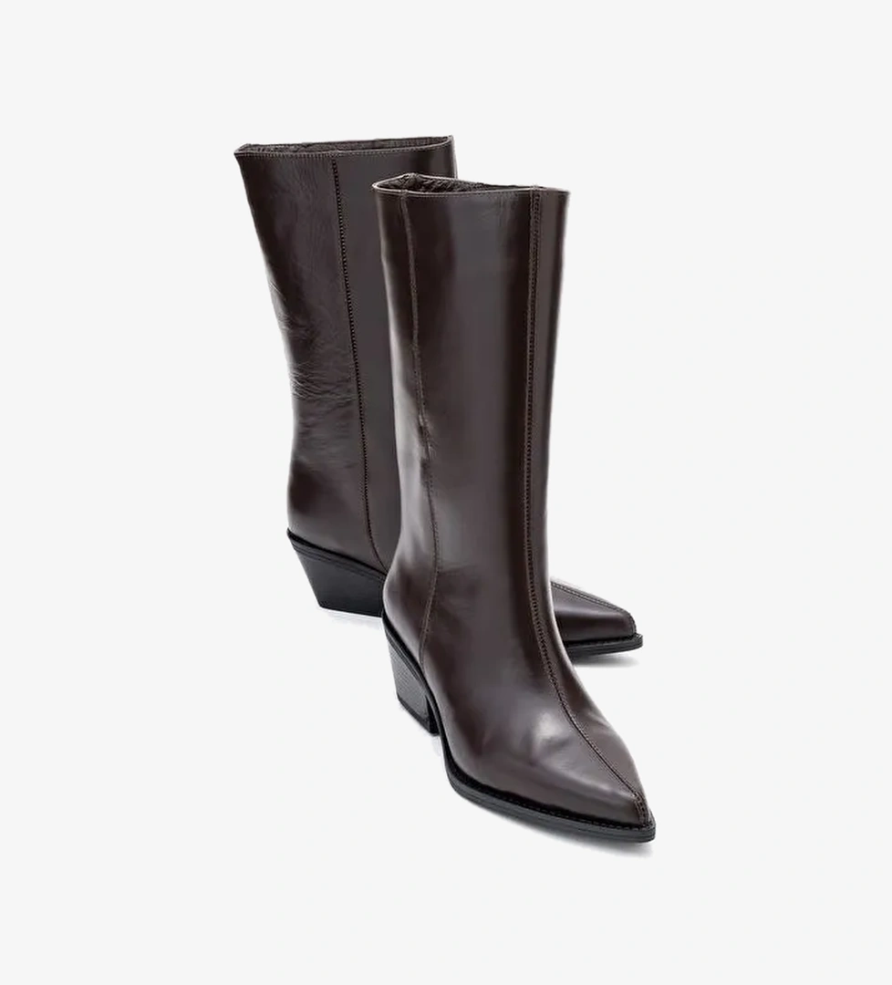 JUANA Kahverengi Cilt Hakiki Deri Sivri Burunlu Kadın Çizme - Görsel 1