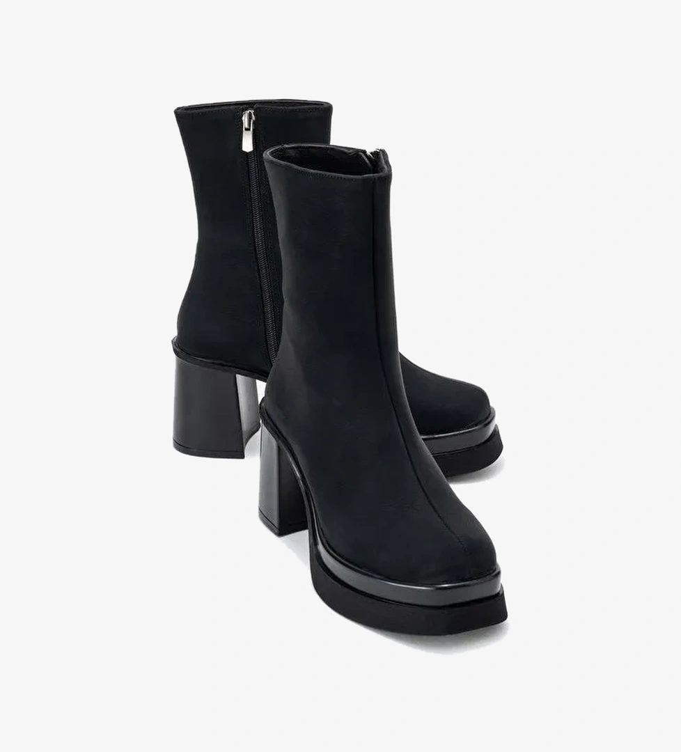 VALEN Siyah Nubuk Kadın Platform Topuklu Bot - Görsel 1