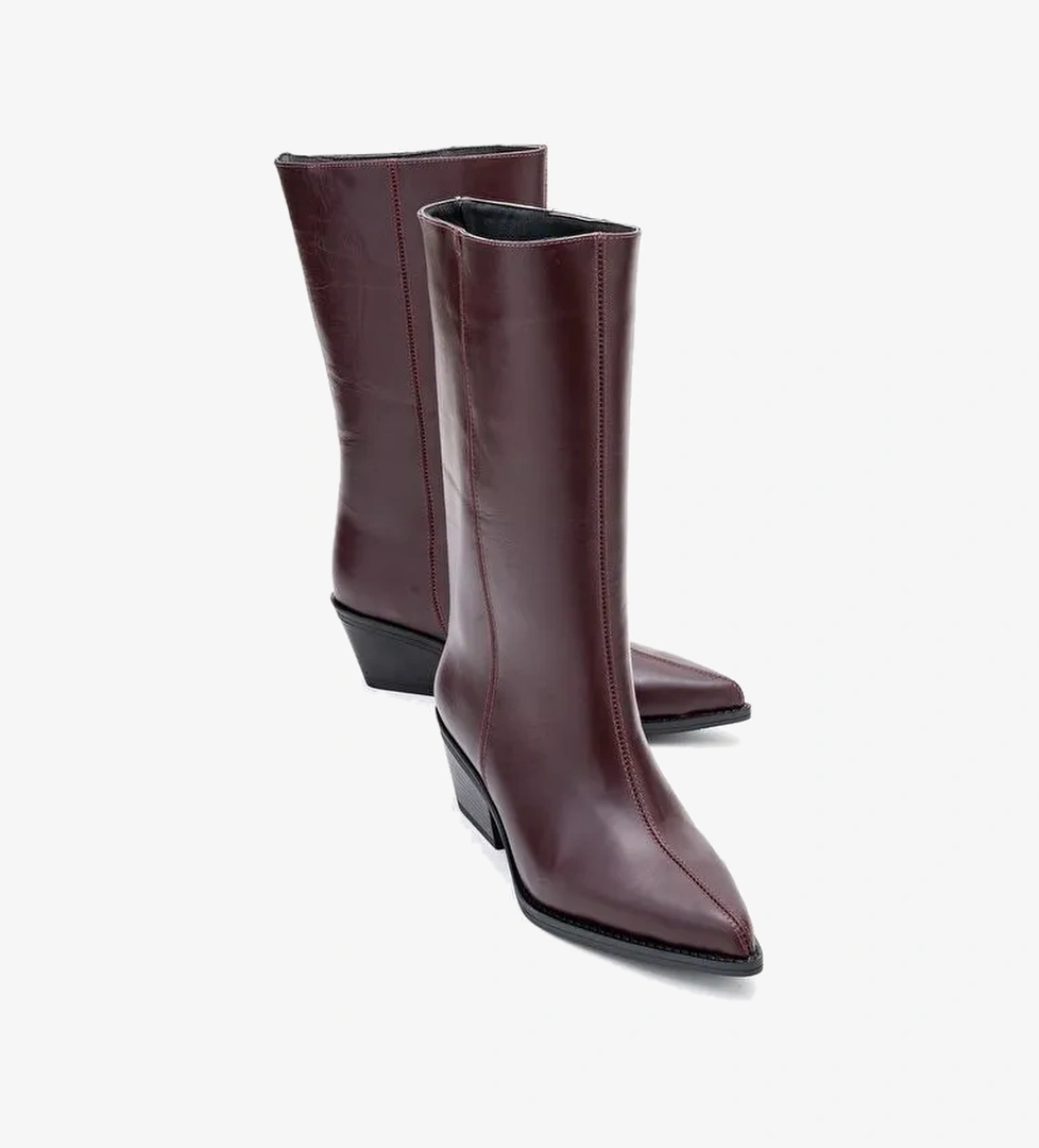 JUANA Bordo Cilt Hakiki Deri Sivri Burunlu Kadın Çizme - Görsel 1