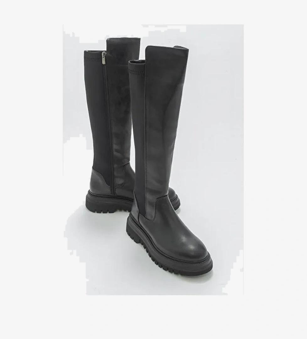 PAUL Siyah Streç Detaylı Kadın Çizme - Görsel 1