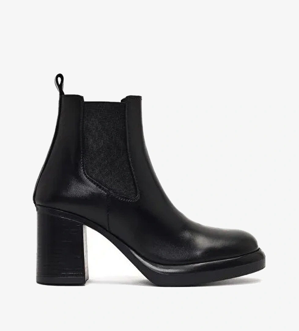 Kadın Siyah Kalın Topuklu Deri Chelsea Bot 25WFD184518 - Görsel 1