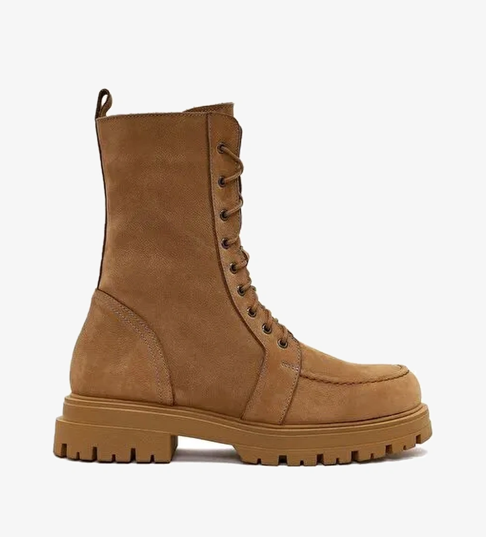 Kadın Camel Fermuarlı Kalın Tabanlı Nubuk Deri Postal Bot 25WFD1806V3 - Görsel 1