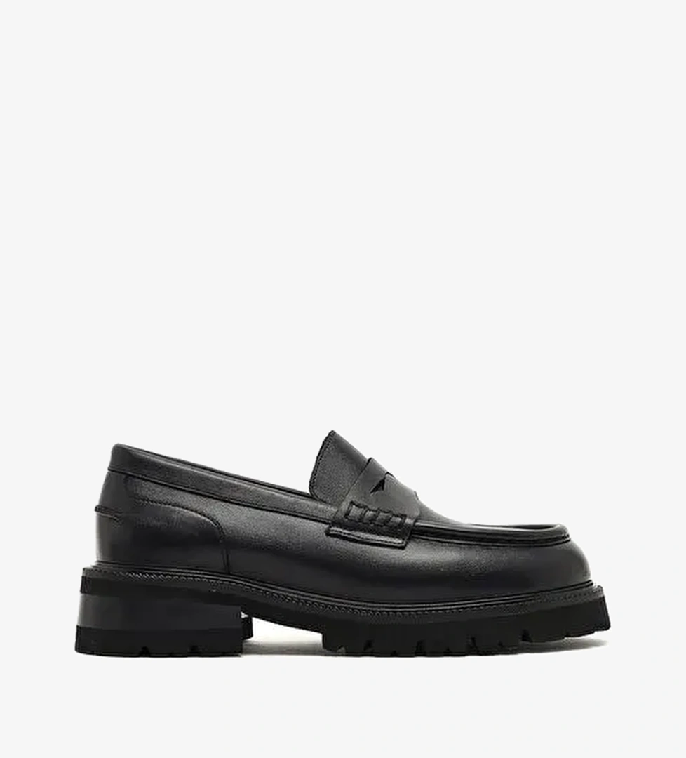 Kadın Siyah Kalın Tabanlı Deri Loafer 25AFD270518 - Görsel 1
