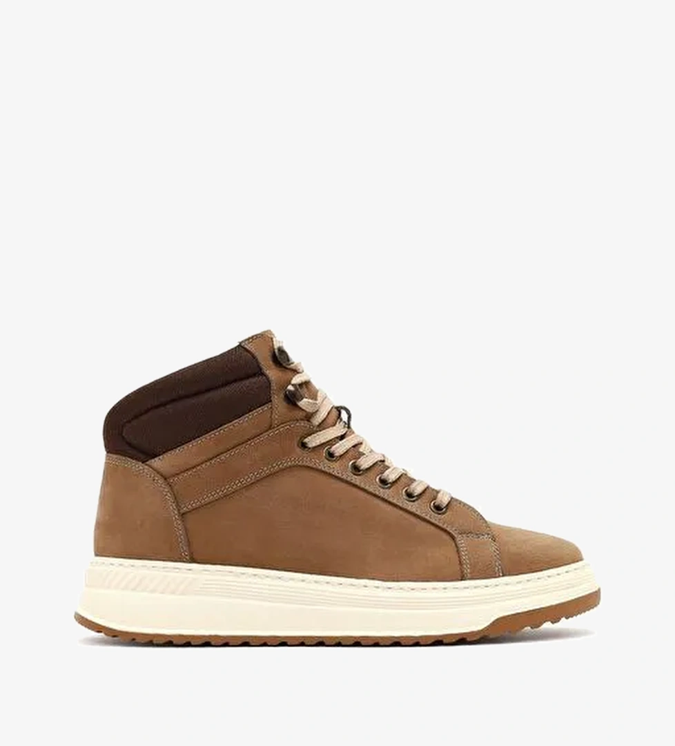 Erkek Bej Bağcıklı Kalın Tabanlı Nubuk Deri Spor Bot 25WFD6602V3 - Görsel 1