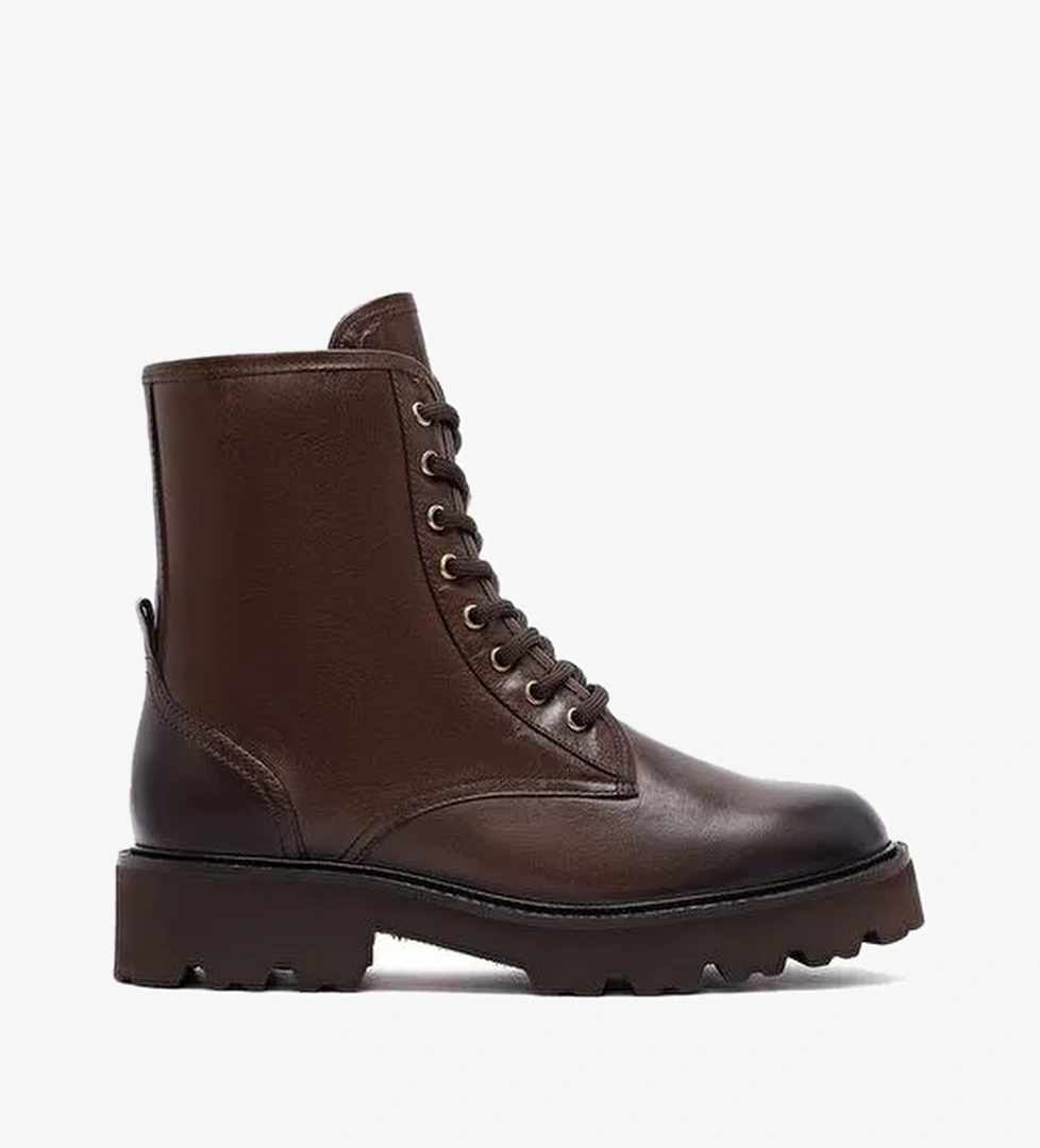 Kadın Kahverengi Fermuarlı Deri Postal Bot 25WFD281218 - Görsel 1