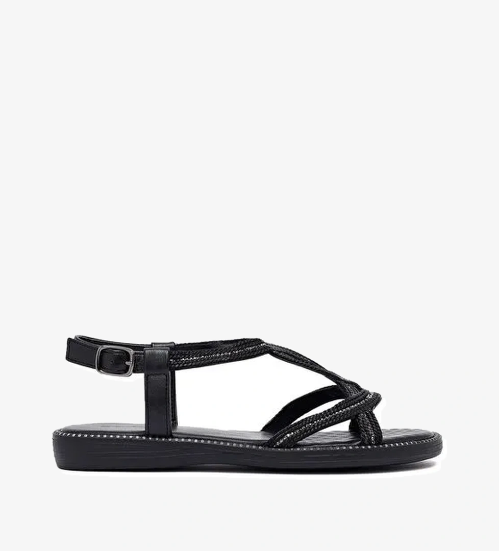 Kadın Siyah Taşlı Sandalet 25SFE464614 - Görsel 1