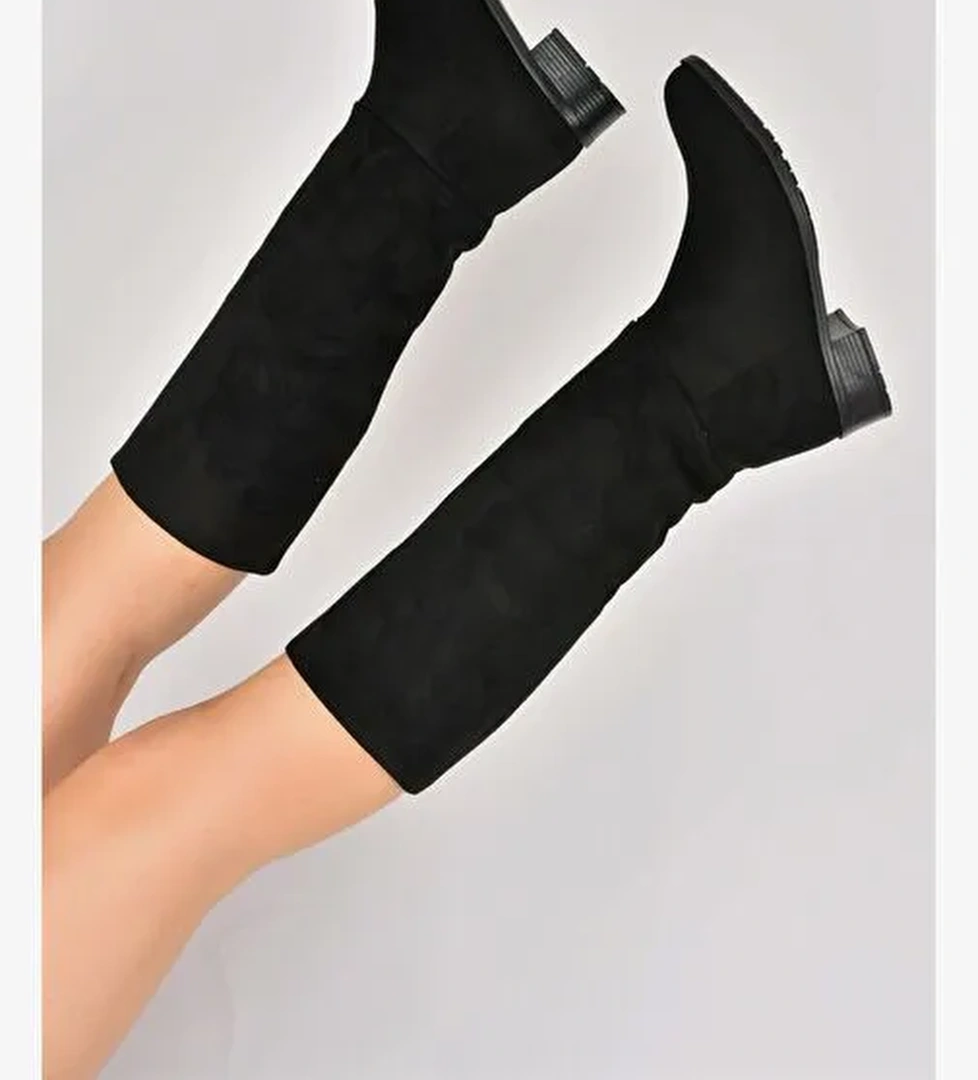 Siyah Süet Düz Taban Günlük Kadın Çizme L726600902 - Görsel 1