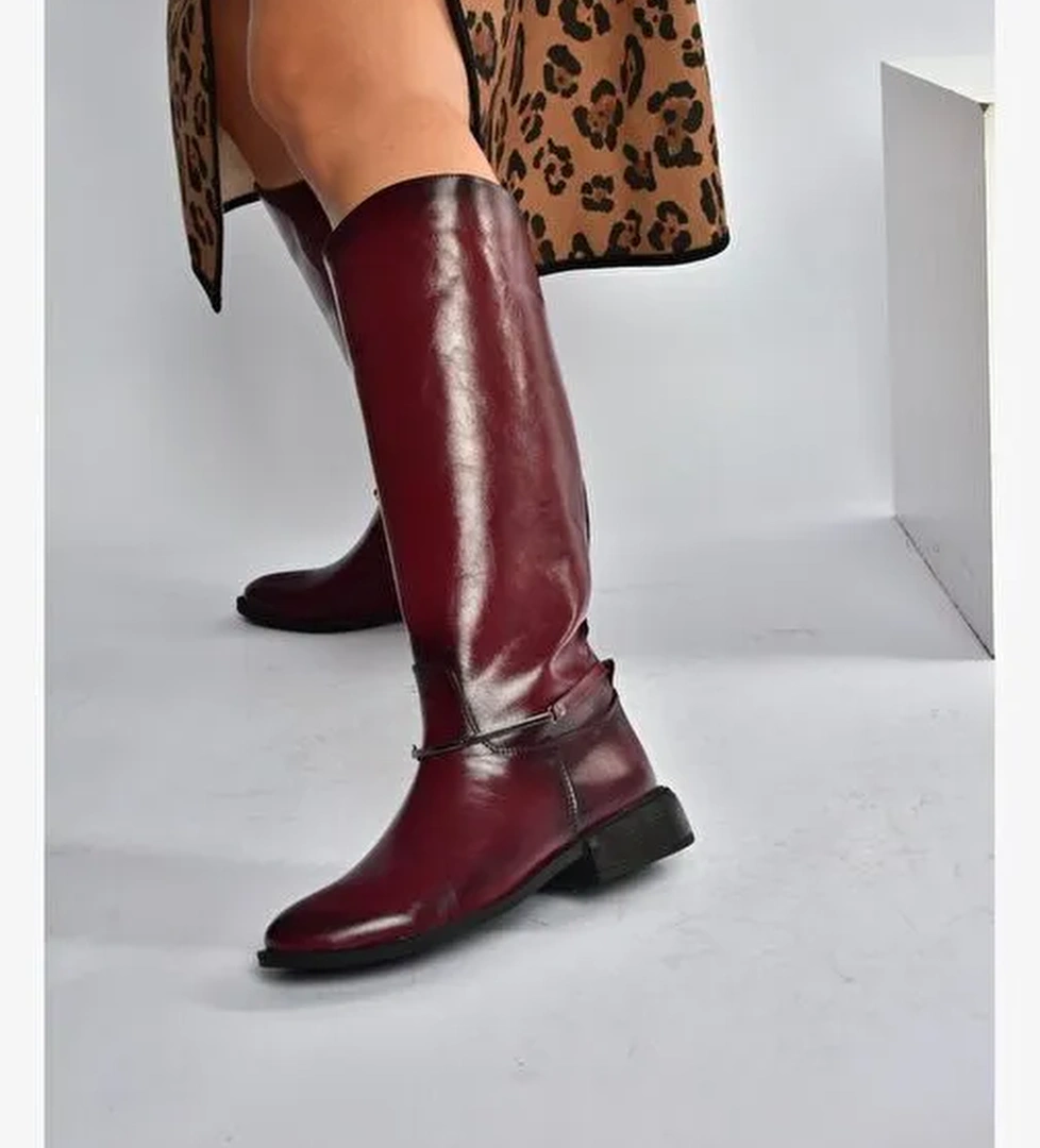 V312361060 Bordo Rustik Klasik Kadın Çizme - Görsel 1
