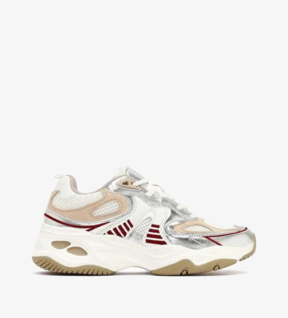 Kadın Bej Bağcıklı Kalın Tabanlı Sneaker 25AFD494214 - Görsel 1