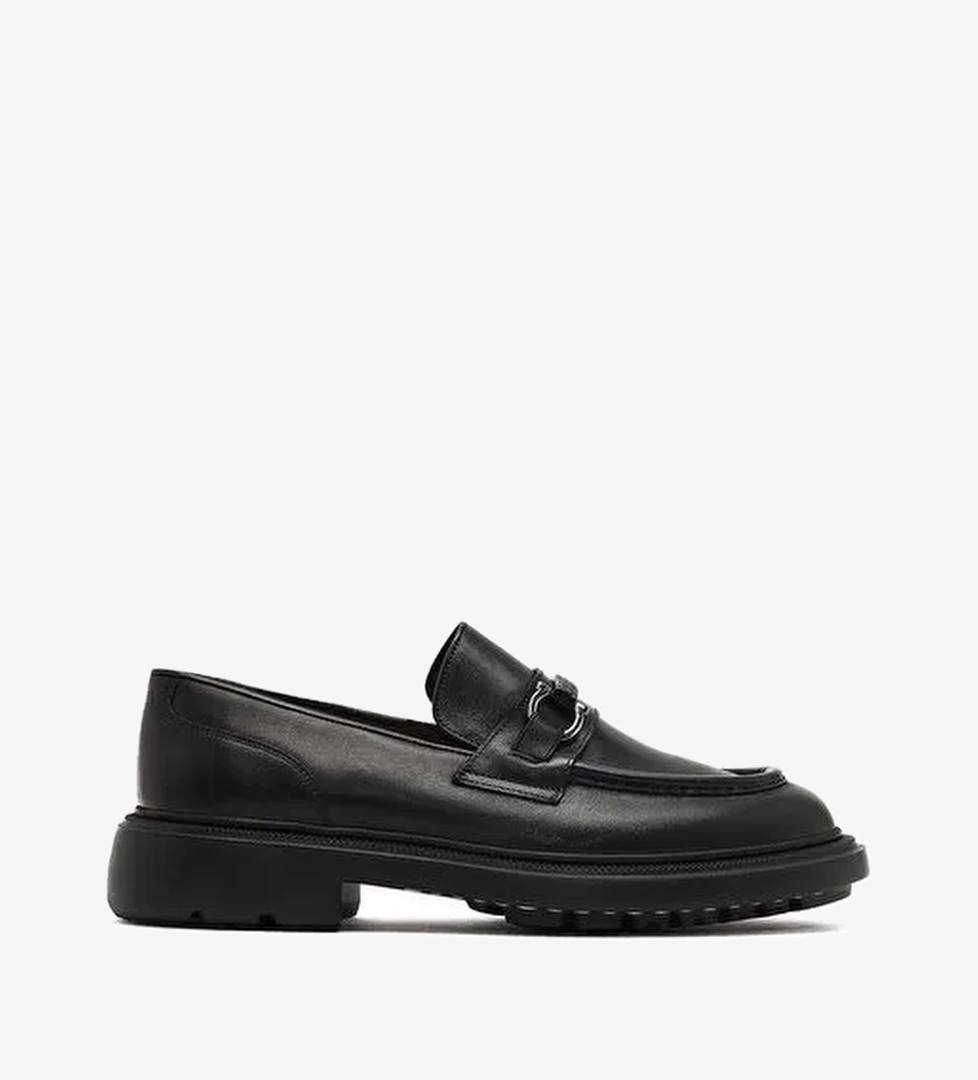 Erkek Siyah Tokalı Kalın Tabanlı Deri Loafer 25WFD605518 - Görsel 1