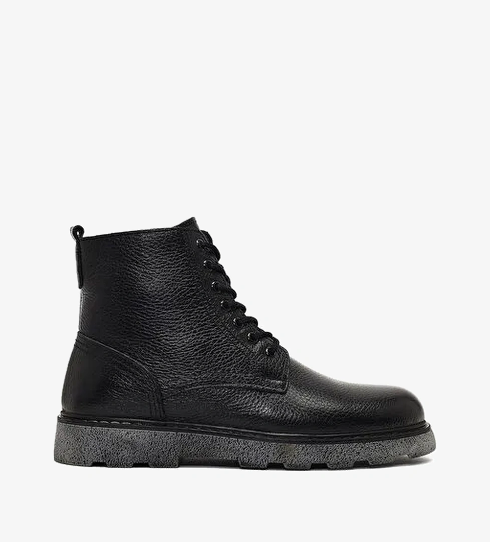 Erkek Siyah Fermuarlı Kalın Tabanlı Deri Bot 25WFD7517FT - Görsel 1