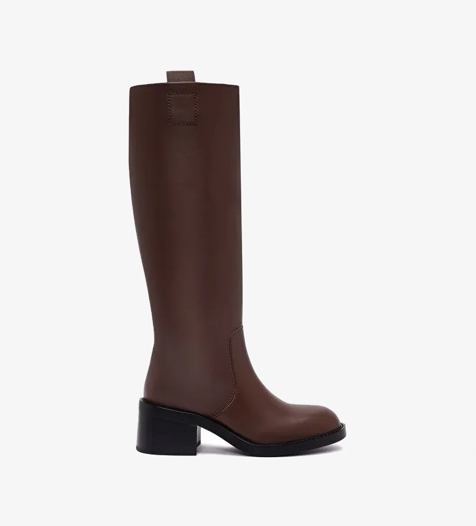 Kadın Kahverengi Kalın Topuklu Deri Çizme 25WFD491618 - Görsel 1