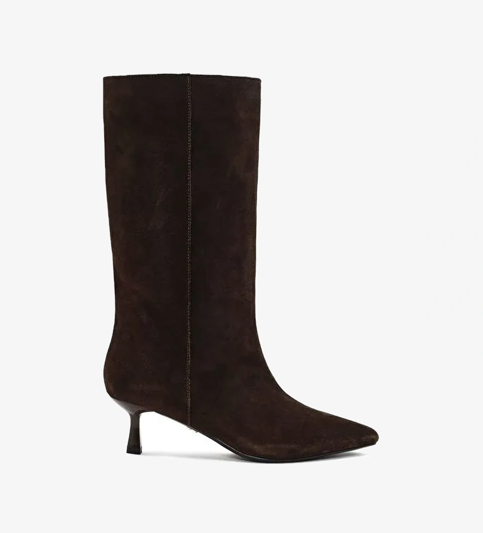 Kadın Kahverengi İnce Topuklu Süet Deri Çizme 25AFD490510 - Görsel 1