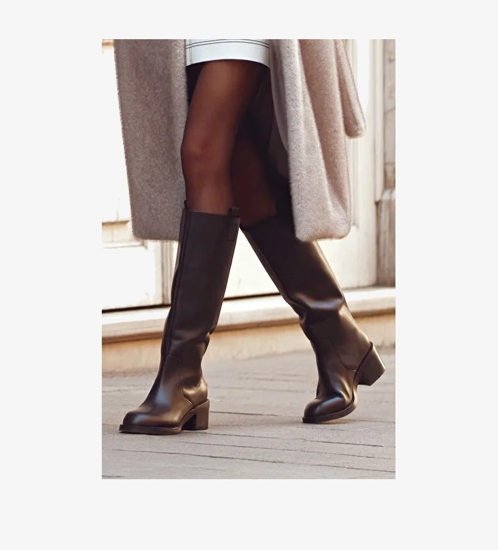 Kadın Siyah Kalın Topuklu Deri Çizme 25WFD491618 - Görsel 1