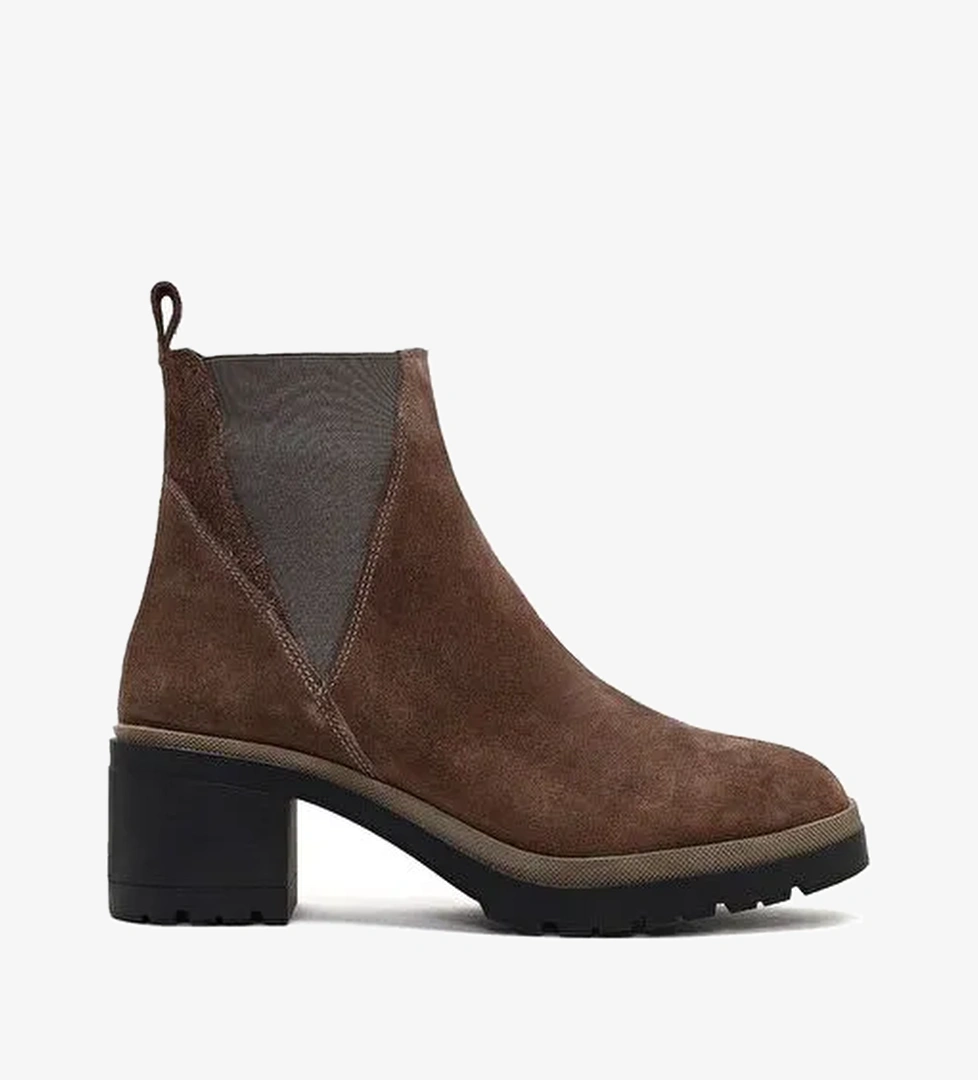 Kadın Vizon Fermuarlı Kalın Topuklu Süet Deri Bot 25WFD340210 - Görsel 1