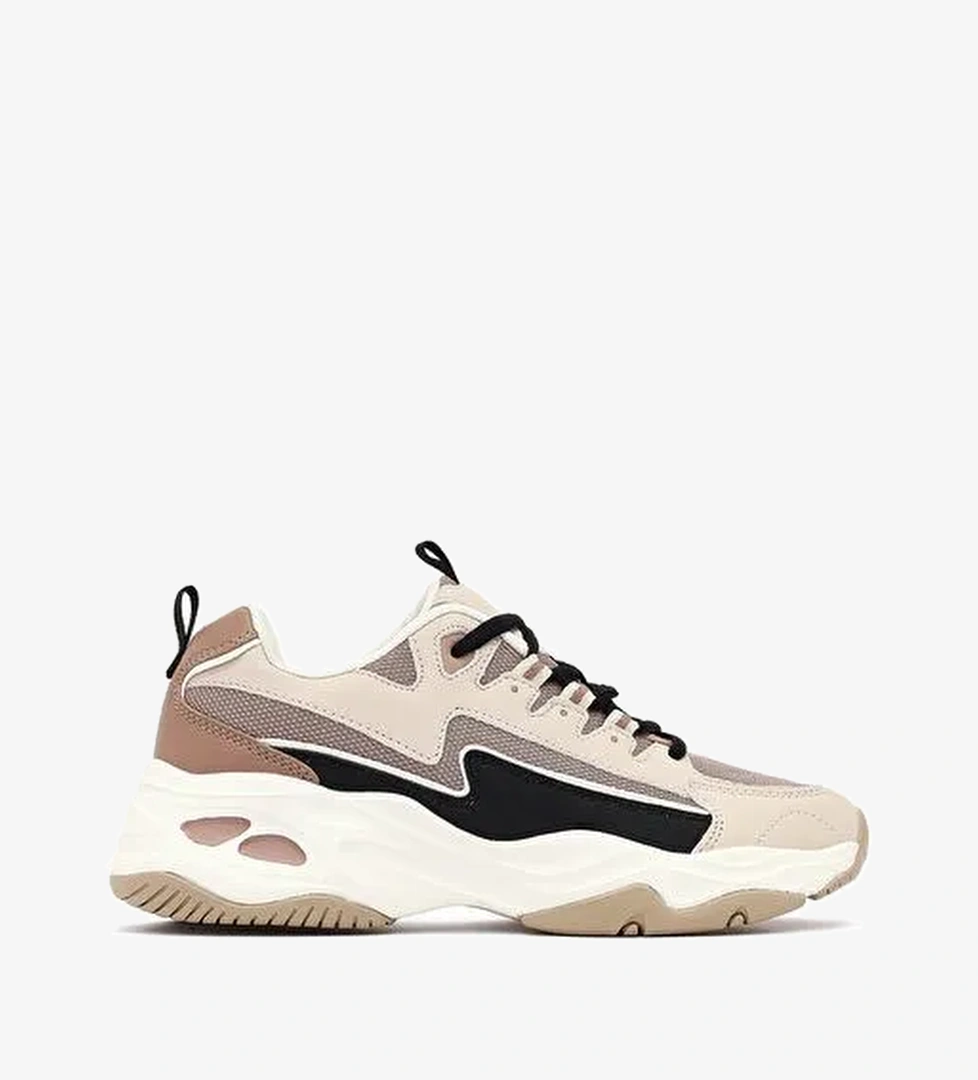 Kadın Bej Bağcıklı Kalın Tabanlı Sneaker 25AFD494314 - Görsel 1