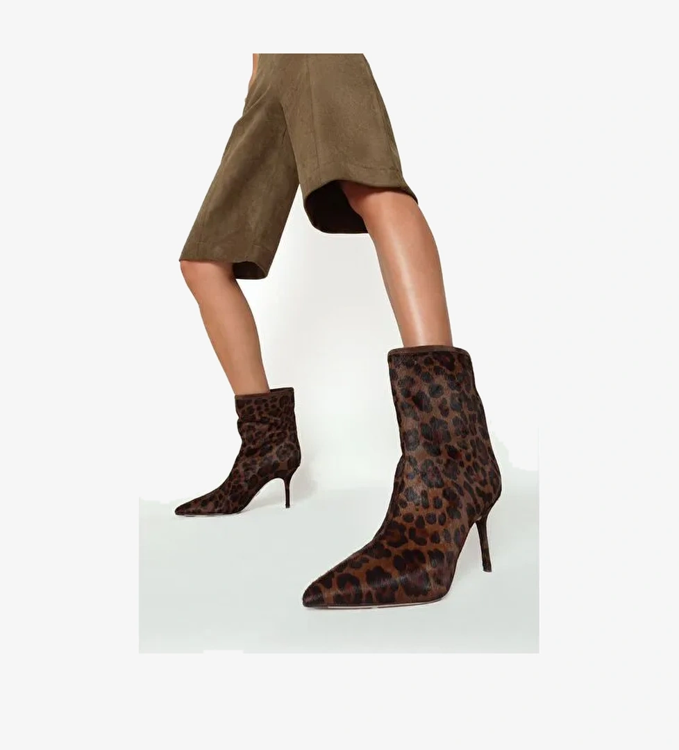 Kadın Leopar Desenli İnce Topuklu Deri Bot 25WFD4912W2 - Görsel 1
