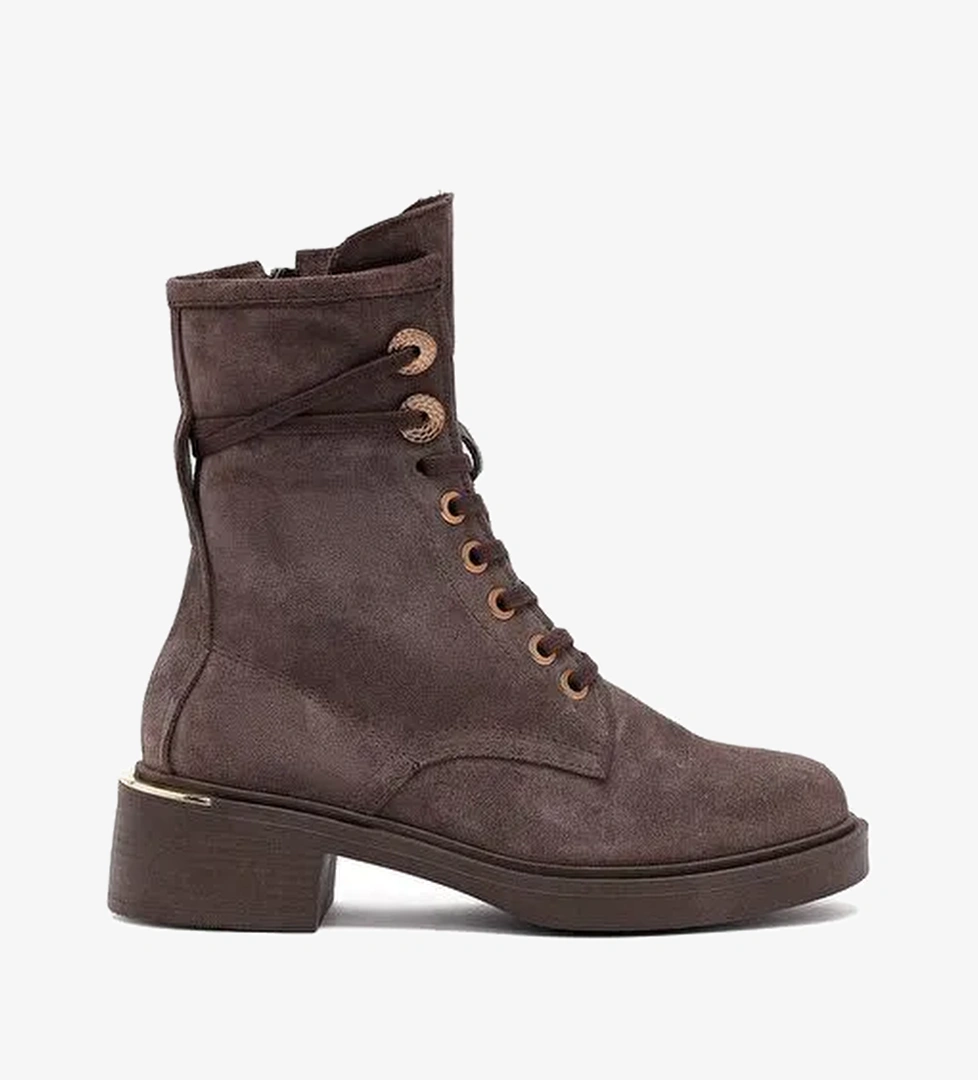 Kadın Vizon Fermuarlı Bağcıklı Süet Deri Postal Bot 25WFD202710 - Görsel 1