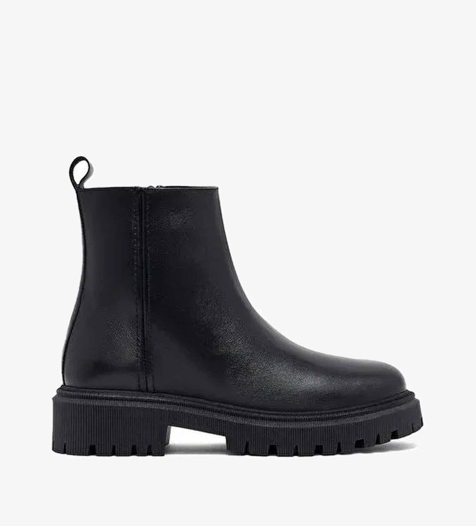 Kadın Siyah Fermuarlı Kalın Tabanlı Deri Bot 25WFD414018 - Görsel 1