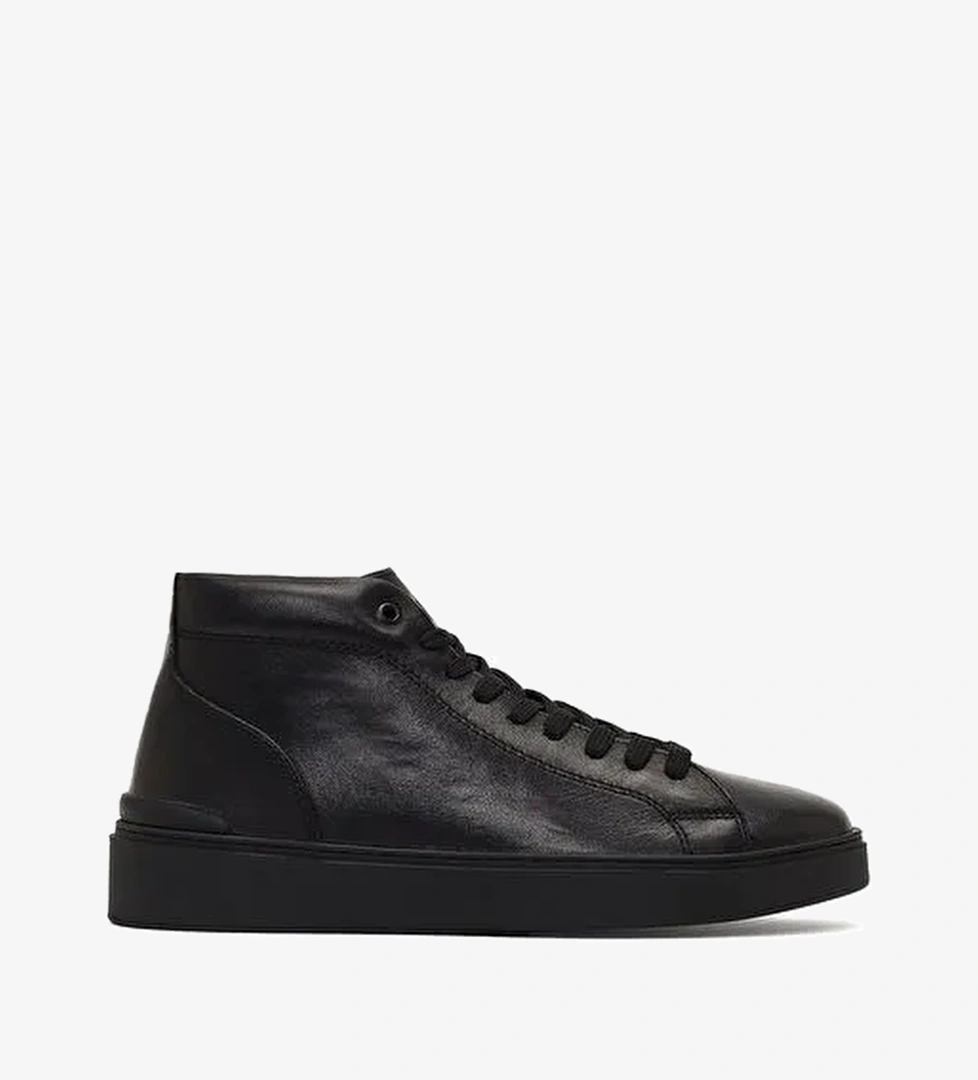 Erkek Siyah Fermuarlı Kalın Tabanlı Deri Spor Bot 25WFD707118 - Görsel 1