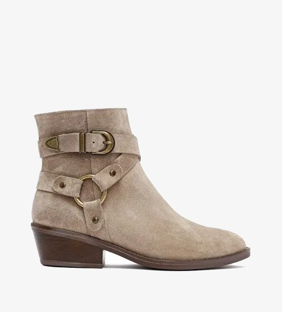 Kadın Bej Fermuarlı Süet Deri Kovboy Bot 25AFD201910 - Görsel 1