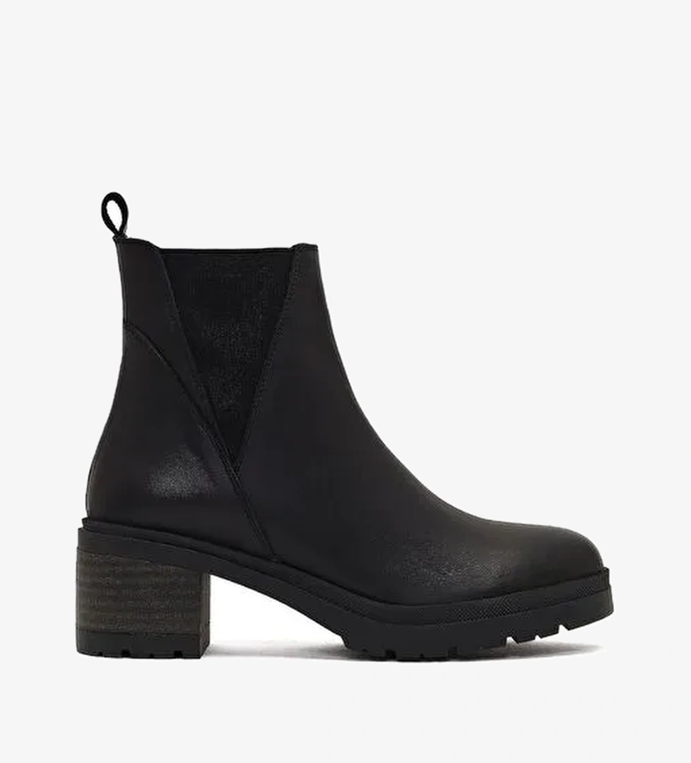 Kadın Siyah Fermuarlı Kalın Topuklu Deri Bot 25WFD340218 - Görsel 1