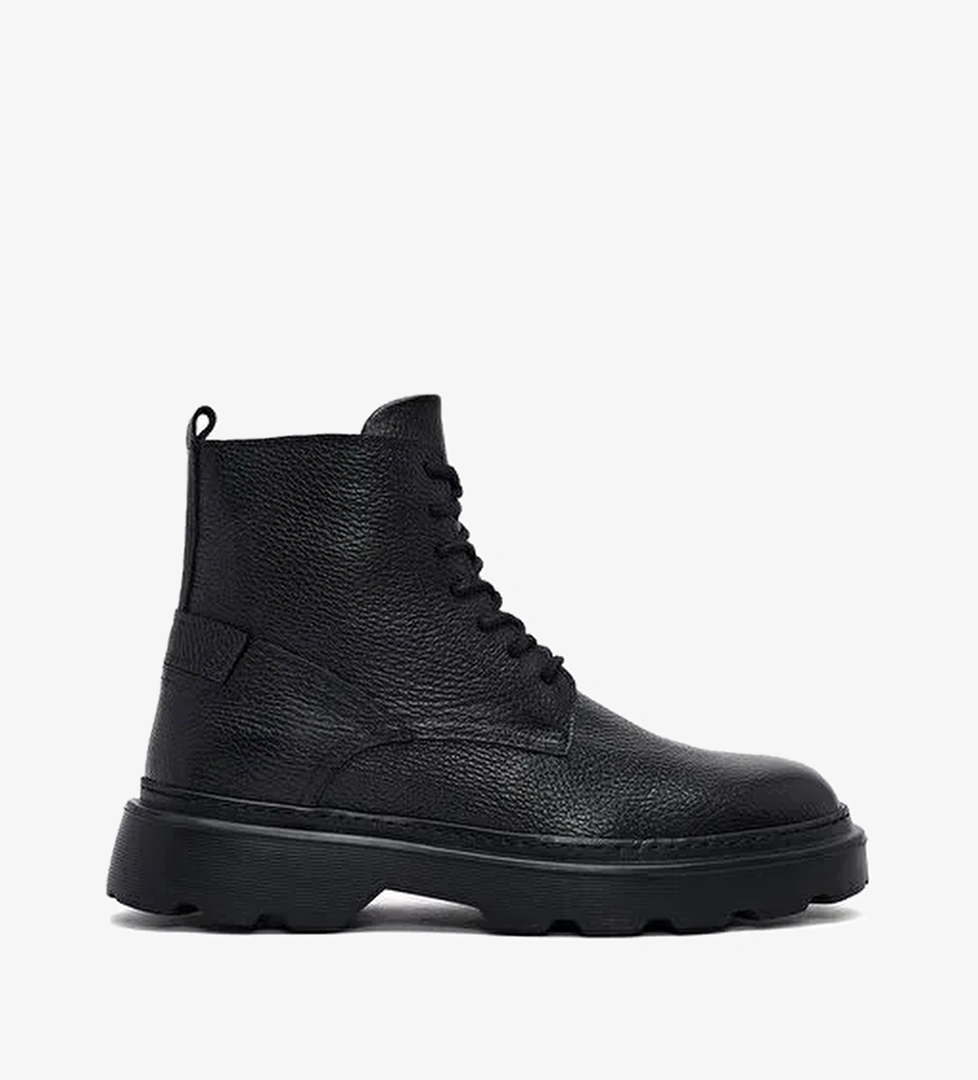 Erkek Siyah Fermuarlı Kalın Tabanlı Deri Bot 25WFD6857FT - Görsel 1