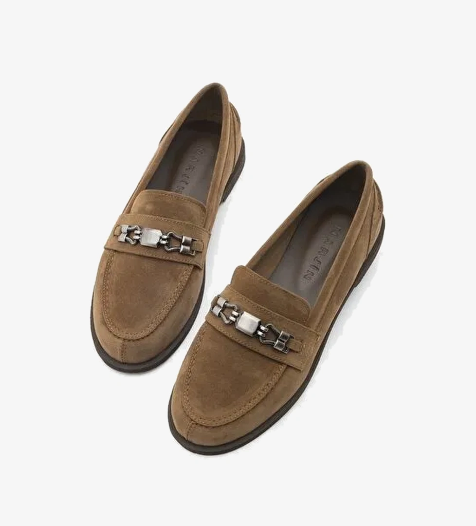 Kadın Loafer Makosen Tokalı Günlük Ayakkabı Zamira Taba Süet - Görsel 1