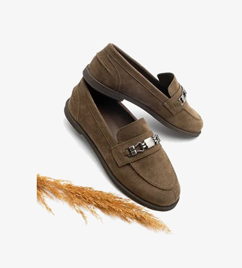 Kadın Loafer Makosen Tokalı Günlük Ayakkabı Zamira Kahve Süet - Görsel 1