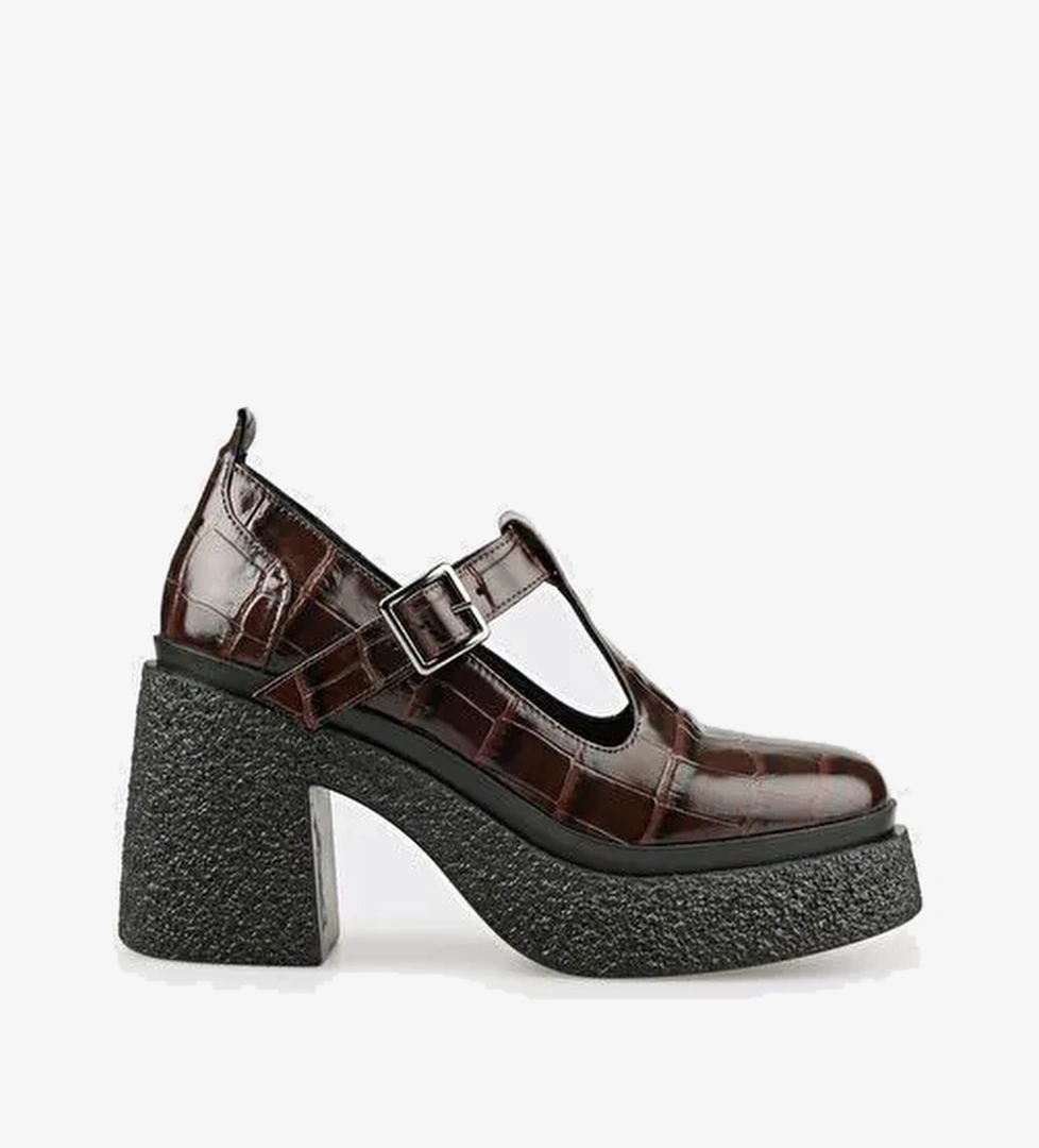 Kahve Deri Kadın Topuklu Ayakkabı - Görsel 1