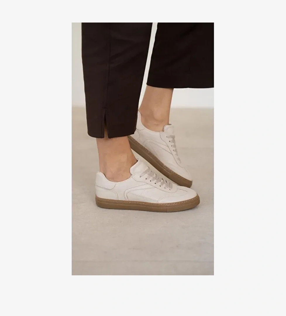 Faye Bej Düz Taban Kadın Bağcıklı Spor Ayakkabı - Görsel 1