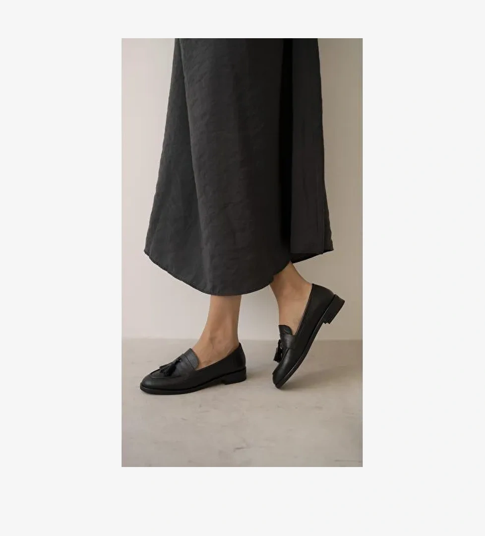 Pippa Siyah Hakiki Deri Kadın Makosen Ayakkabı - Görsel 1