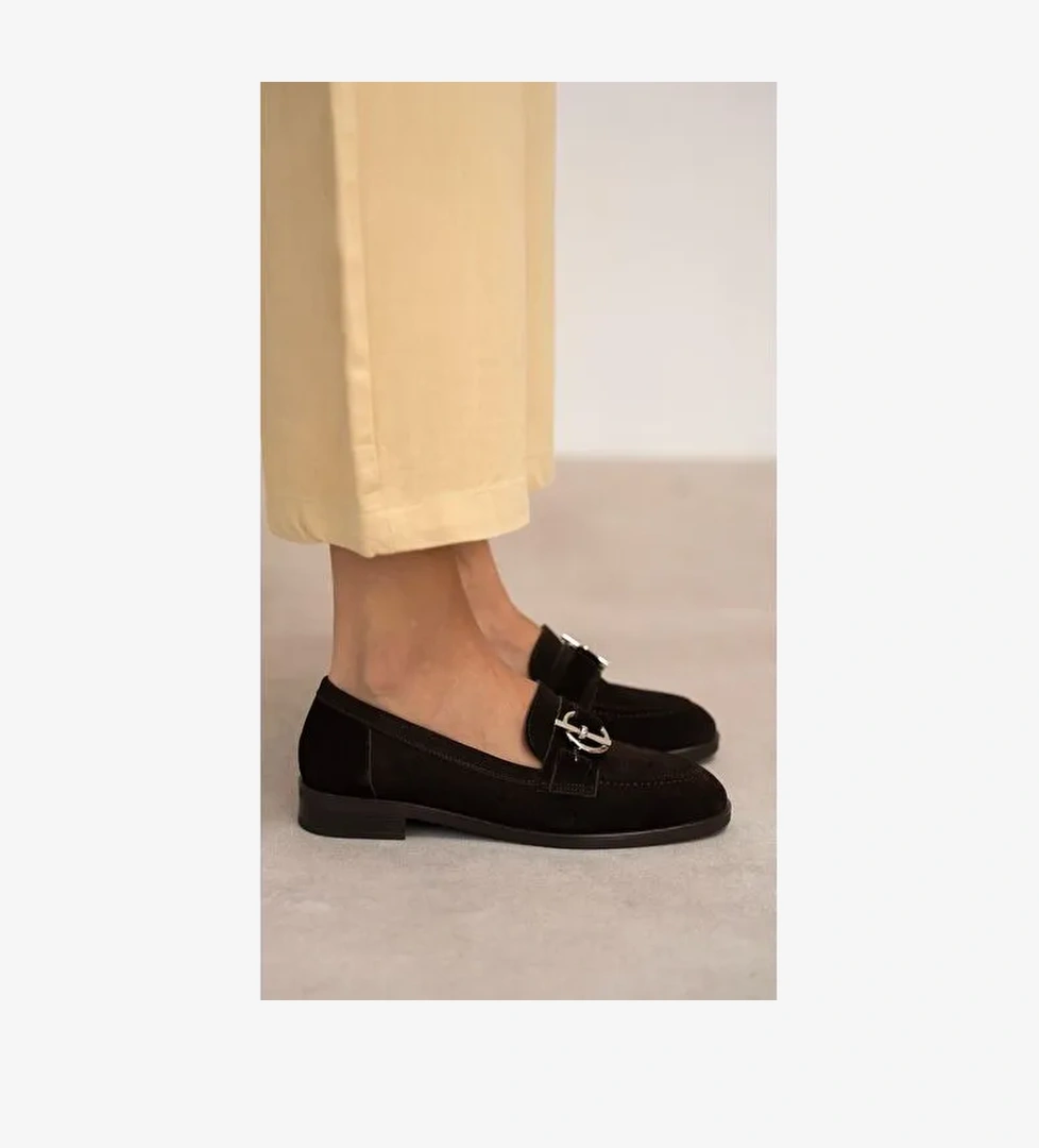 Fern Kahve Süet Hakiki Deri Kadın Makosen Ayakkabı - Görsel 1