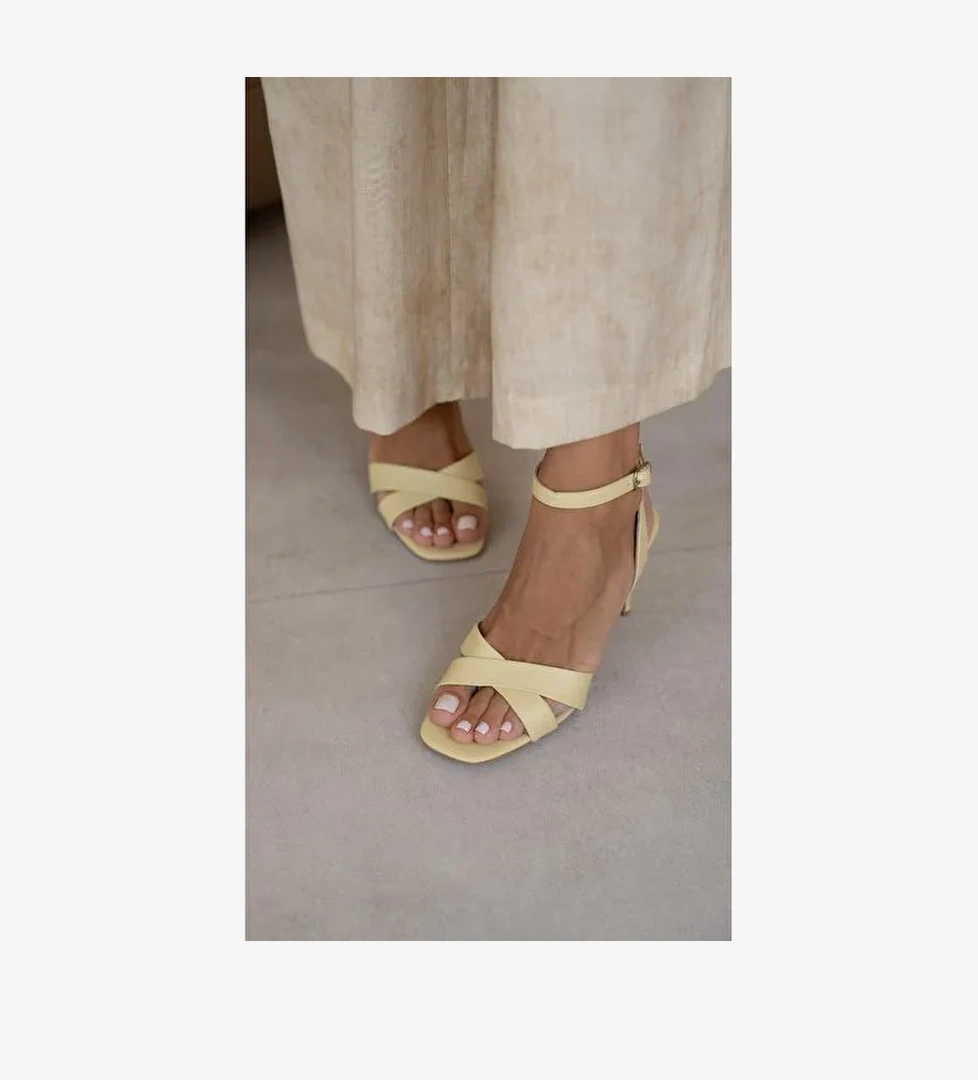 Napa Sarı Hakiki Deri Topuklu Ayakkabı - Görsel 1