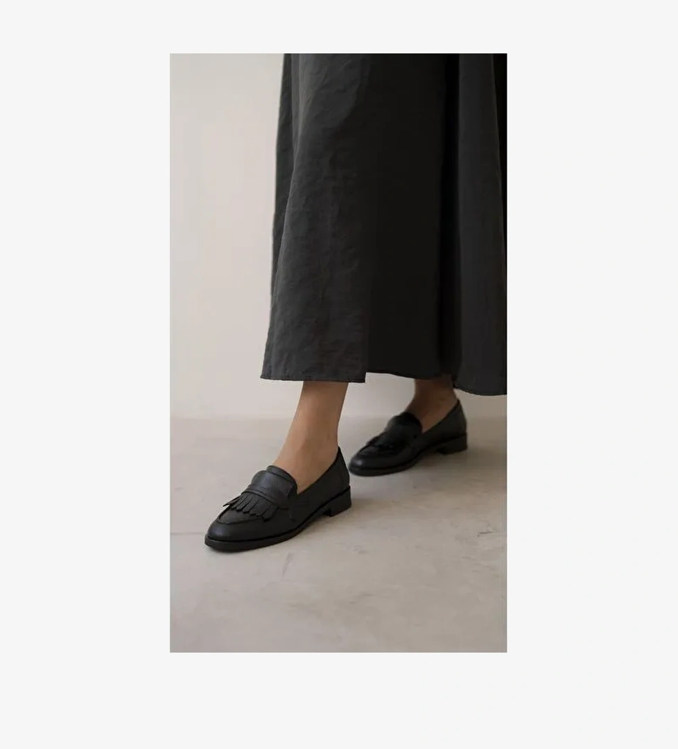 Poet Siyah Hakiki Deri Kadın MAKOSEN - Görsel 1