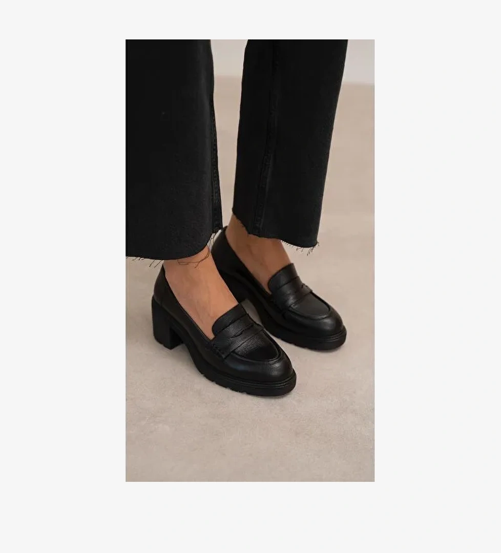 Caly Siyah Hakiki Deri Kadın Makosen Ayakkabı - Görsel 1