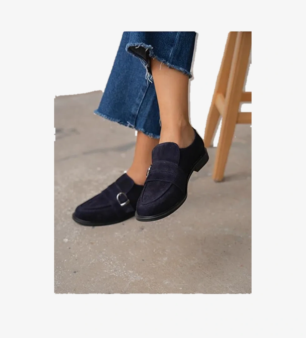 Ovel Lacivert Hakiki Süet Kadın MAKOSEN - Görsel 1