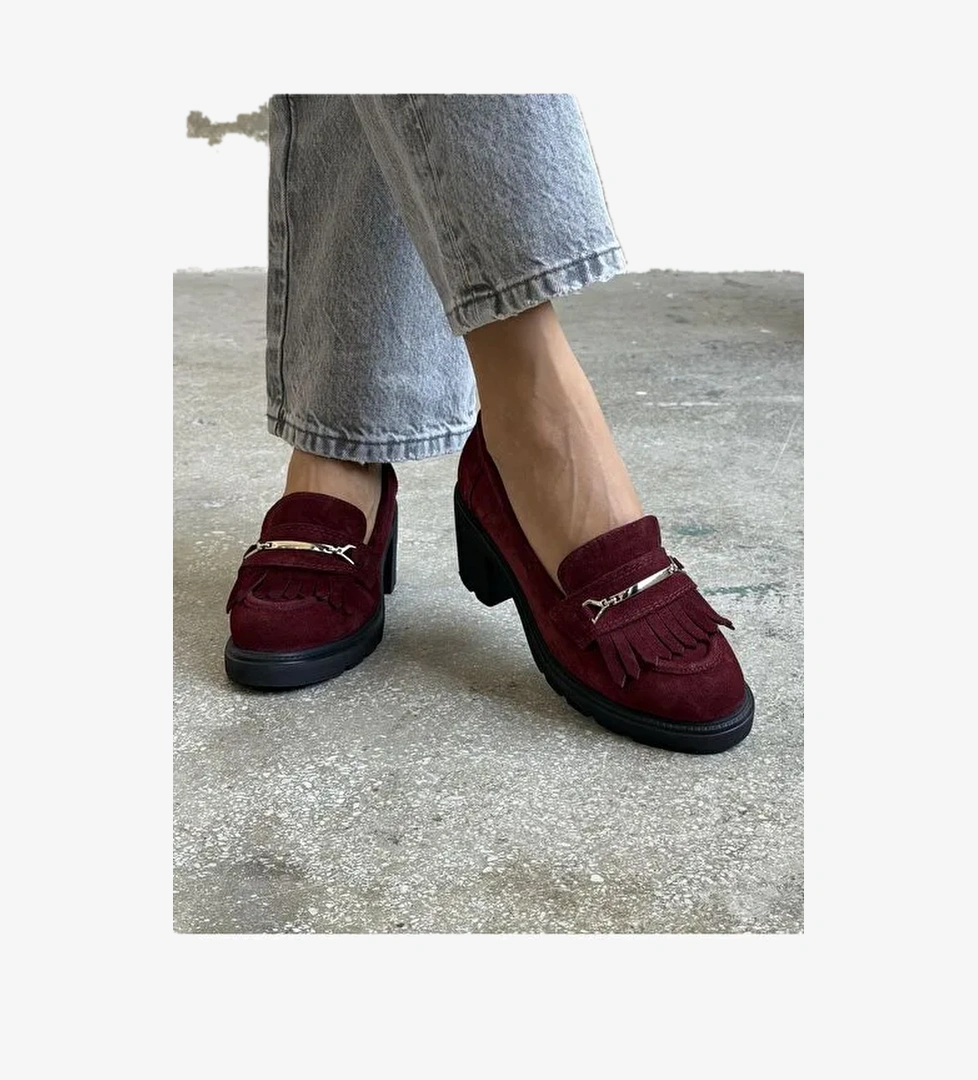 Epis Bordo Süet Hakiki Deri Kadın MAKOSEN - Görsel 1