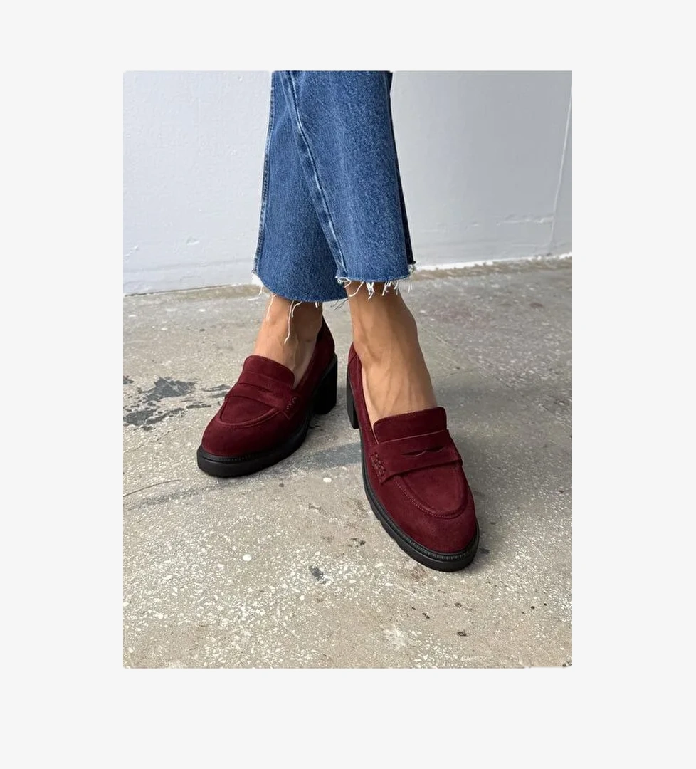 Caly Bordo Süet Hakiki Deri Kadın MAKOSEN - Görsel 1