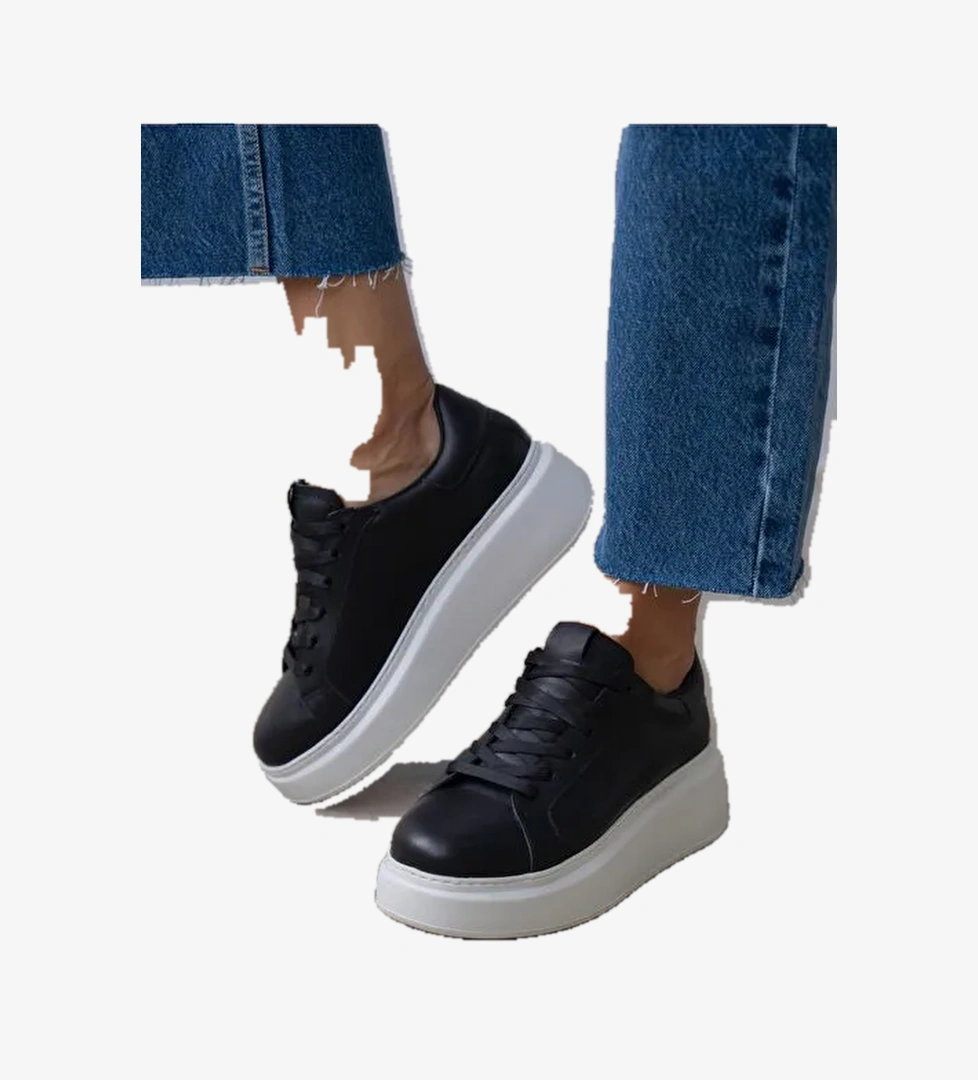 Varen Siyah Hakiki Deri Kadın Spor Ayakkabi - Görsel 1