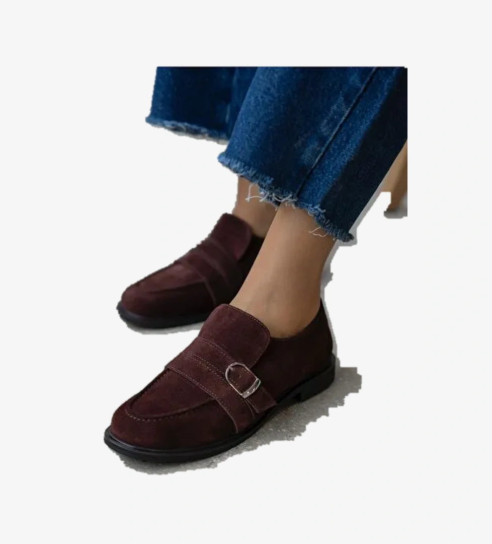 Ovel Bordo Hakiki Süet Kadın MAKOSEN - Görsel 1