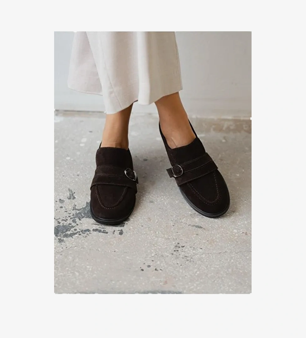 Ovel Kahve Hakiki Süet Kadın MAKOSEN - Görsel 1