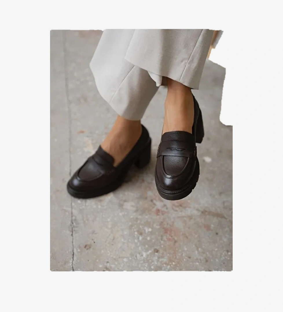 Caly Kahve Hakiki Deri Kadın MAKOSEN - Görsel 1