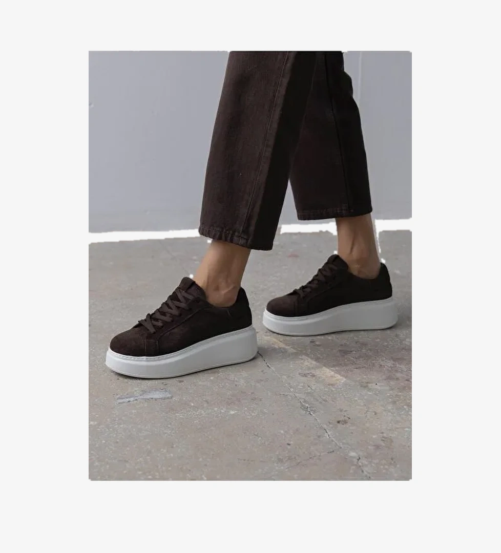 Varen Kahve Süet Hakiki Deri Kadın Spor Ayakkabi - Görsel 1